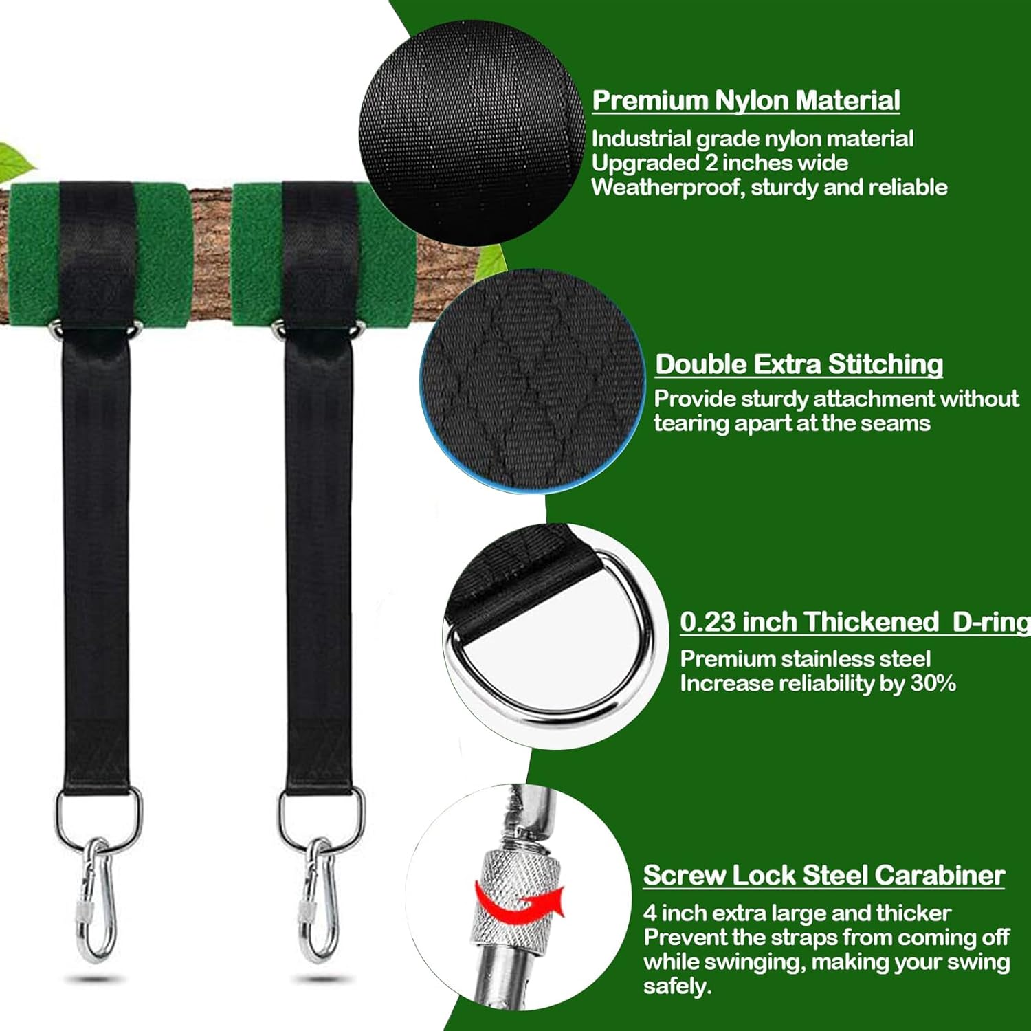 Dxcaicc Hammock Straps with Carabiner, 1.5M/M Tree Swing Straps Holds 400KG with Tree Protector, Safety Lock Carabiner 2PCS,1.5M
