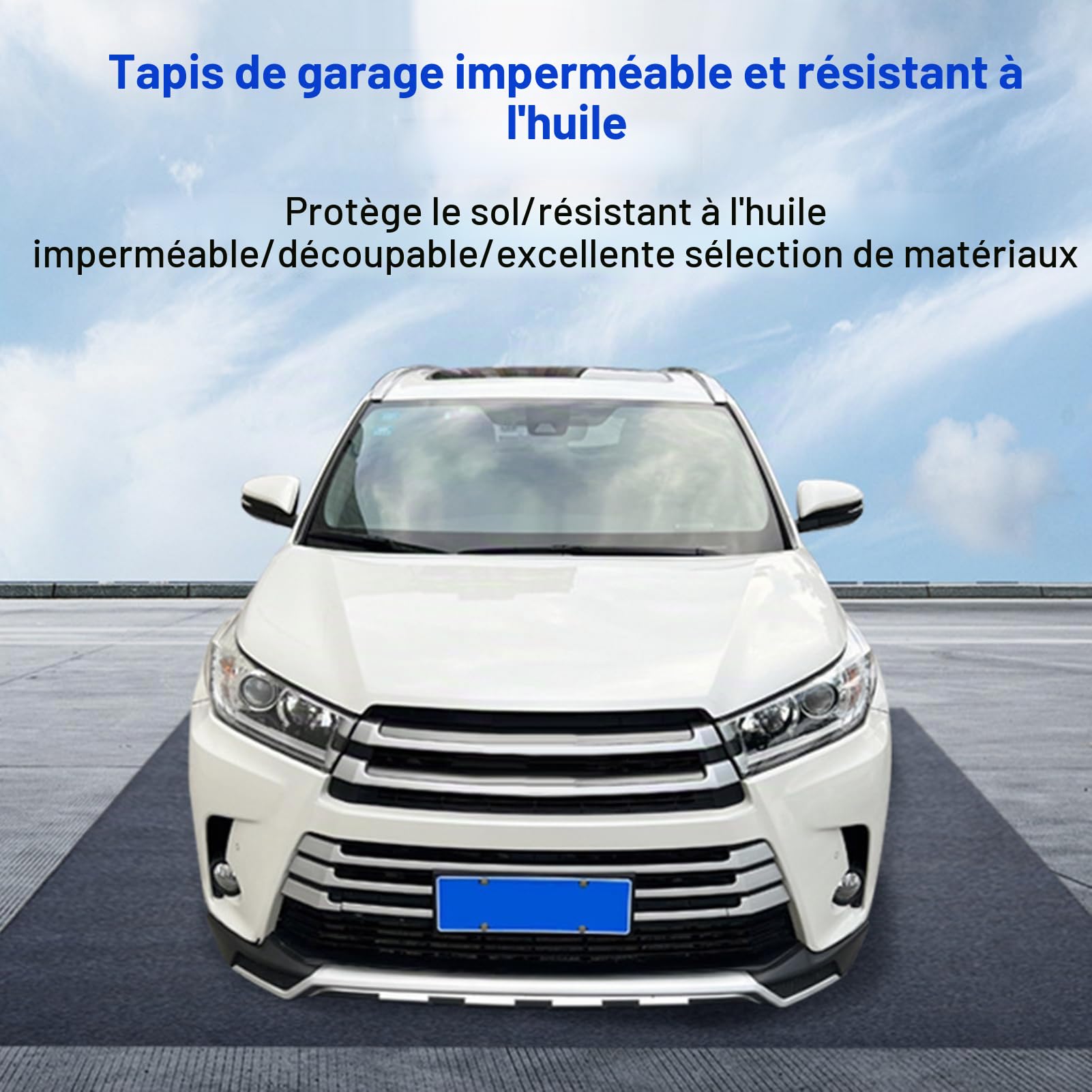 Grand tapis de sol de garage pour sous voiture – 230,9 x 504,3 cm – Tapis de stationnement absorbant l'huile, imperméable, antidérapant, protège le sol carré