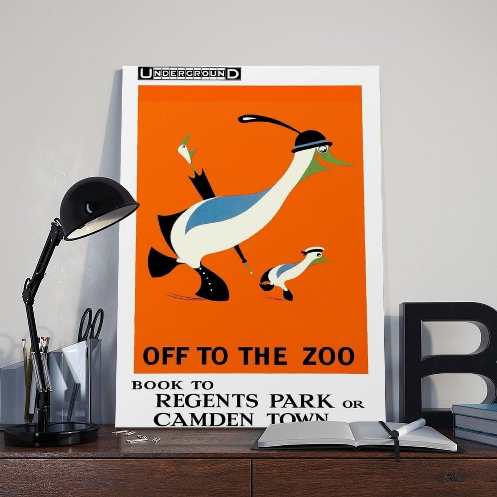 Poster su tela con scritta "Off to the Zoo London Underground", decorazione per camera da letto, ufficio, stanza, regalo, 40 x 60 cm