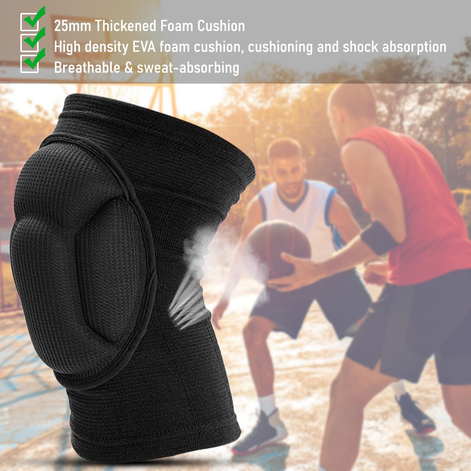 Genouillère Sport Élastique Anti-collision Éponge Épaisse pour Danse Yoga Jogging Volley-Ball Noir