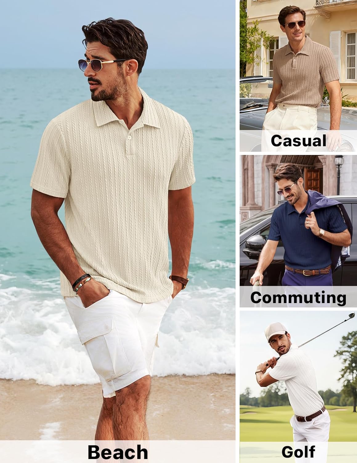 PJ PAUL JONES Mens Knit Polo Shirts Casual Textured Stretchy Polo Shirts for Summer Vacation - Image 4