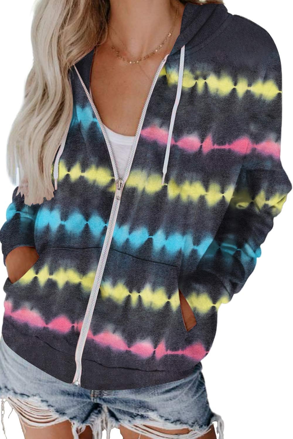Joomeryer Women S Colorblock Striped Knitted Zip Up Front Hoodies Sweaters Hollow Out Jumper Coat Jackets At Amazon Women S Clothing Store
