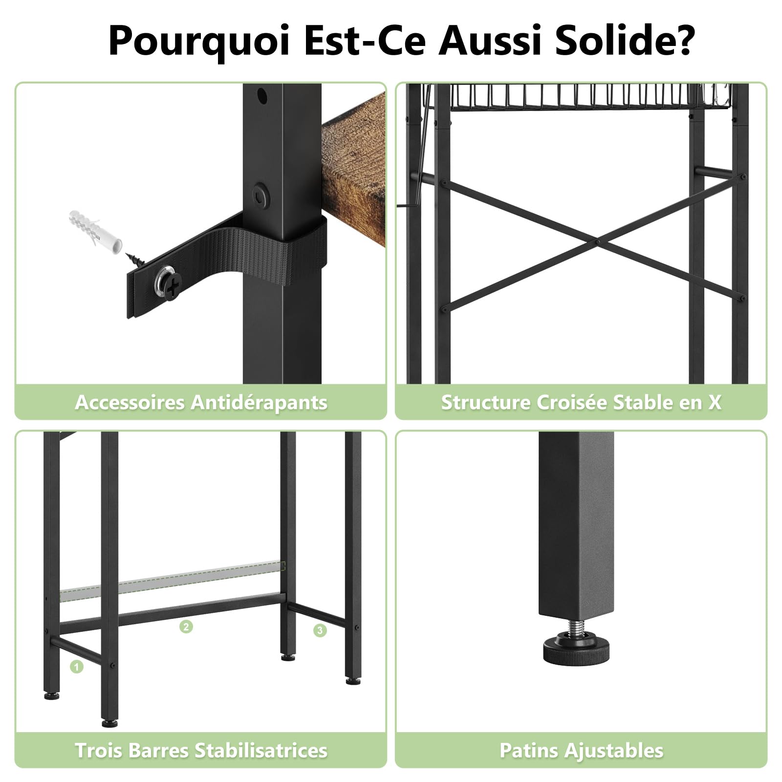 Kalrin Étagère de Toilette Multifonctionnelle Ajustable à 4 Niveaux avec Panier pour Salle de Bain et Toilettes, Gain de Place, Facile à Assembler - Brun Vintage