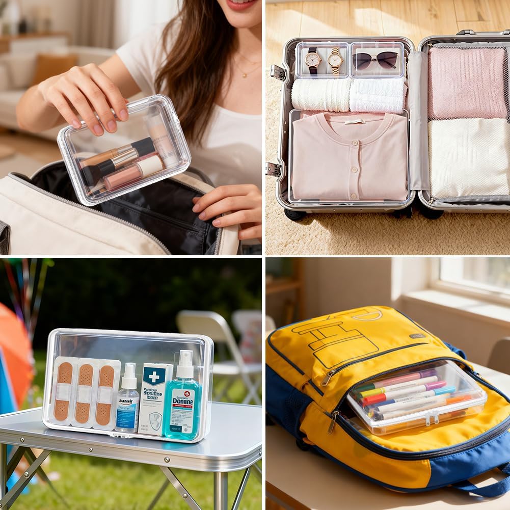 3 Pack Clear Hard Shell Zipper Case ，Clear Zipper Pouches Waterproof Makeup Organizer & Travel Toiletry Bag,Diaper Bag Organizer, Plastic Pouch for Office Home Storage(3 Small) - Image 7