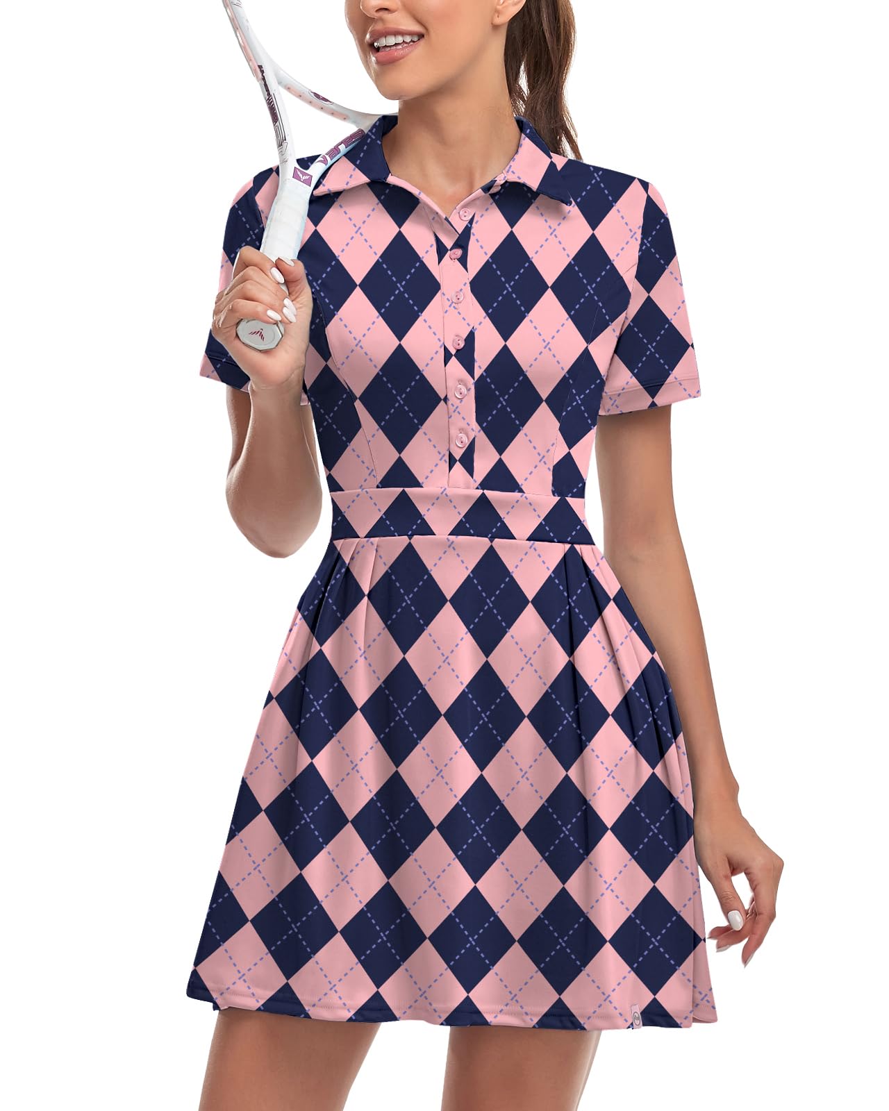 Soneven Women Polo Golf Tennis Dress Built in Shorts Short Sleeve Workout Athletic Pleated Dresses with Pockets