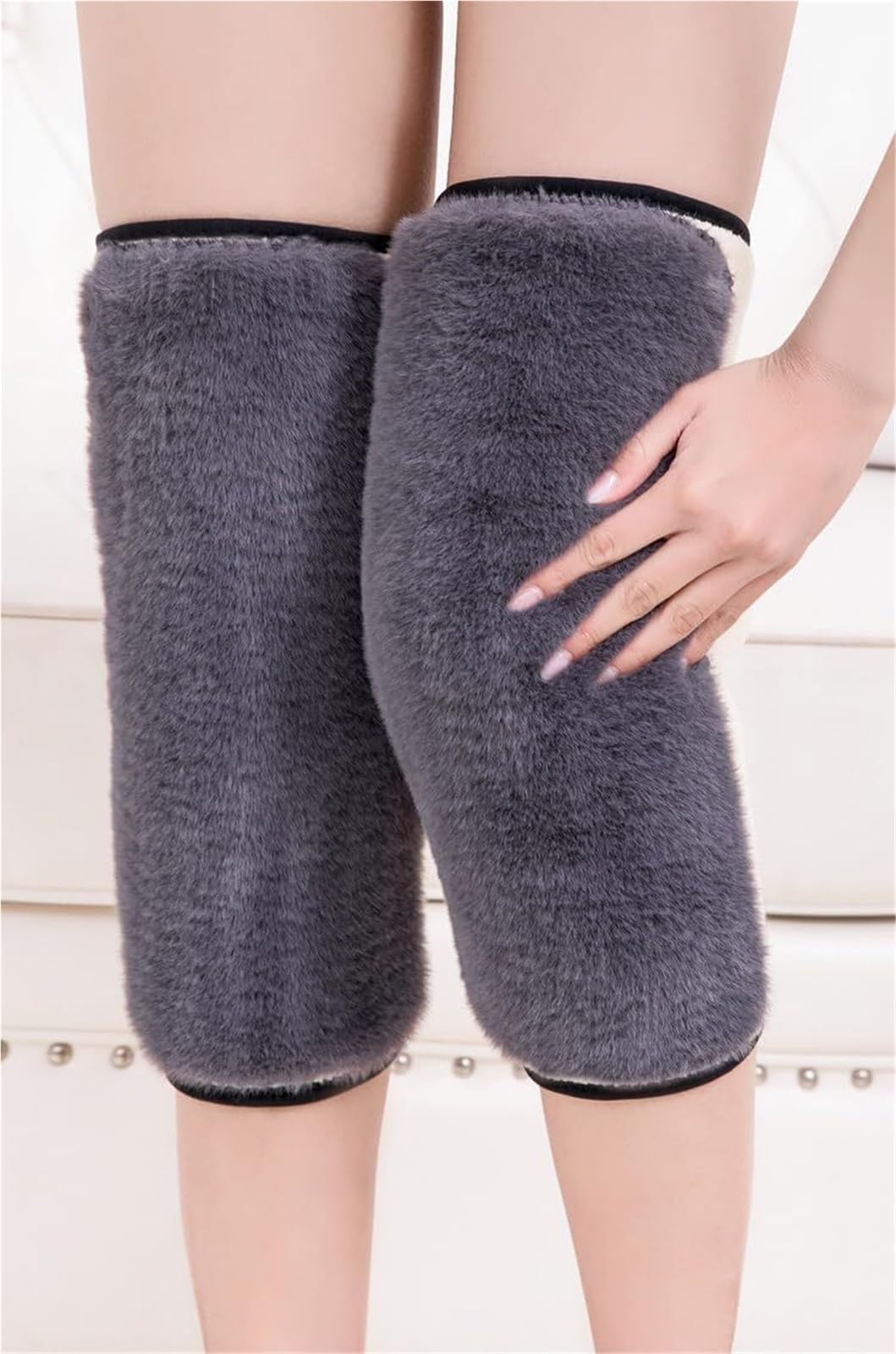 Ginocchiera Calde Imbottiture for Ginocchia E Gambe Foderate in Peluche for Uomini Donne for Lo Sci, Il Ciclismo, La Corsa Supporto Ginocchio(Black-Long,XL)
