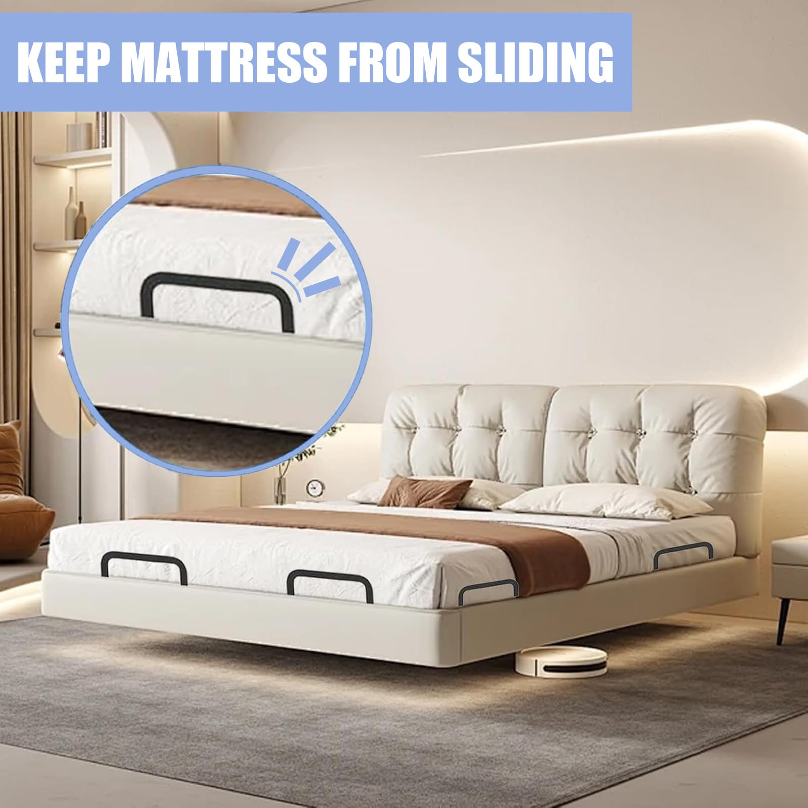 4 Stück Matratzenbügel, Rutschfester Matratzen-Halter, Verstellbarer Matratzenstabilisatoren, Verhindern des Verrutschens der Matratze, für Massive Bettpaneele Tatami Schwebebetten Flush-Betten