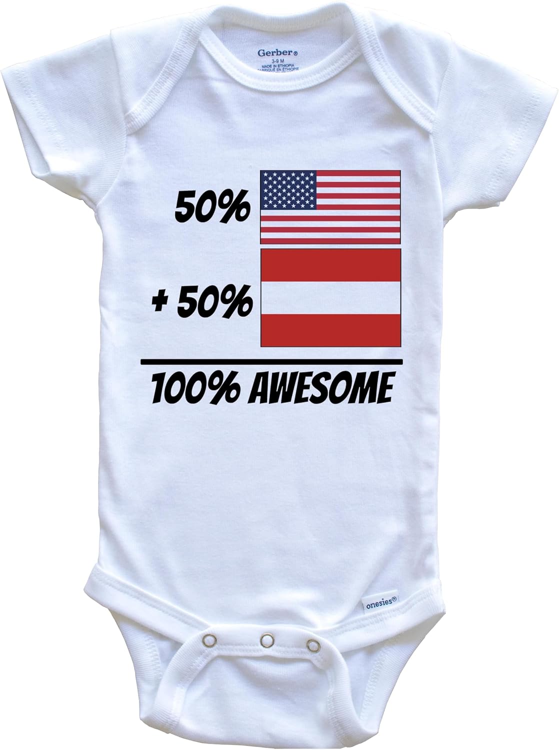 50% American Plus 50% Austrian Equals 100% Awesome Cute Austria Flag One Piece Baby Bodysuit