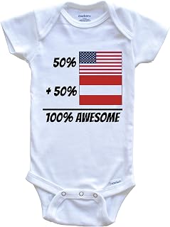50% American Plus 50% Austrian Equals 100% Awesome Cute Austria Flag One Piece Baby Bodysuit