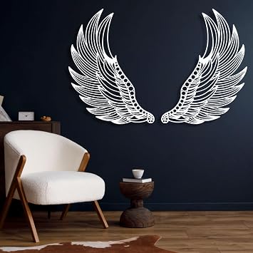 Metal Wall Art, Metal Angel Wings Wall Decor, Angel Wings Wall Art, Angel Wall Sculpture, Angel Wings Wall Hanging, Set of 2 Metal Wall Art, Anniversary - Gifts, Love Wall Decor White, 61"x41"|156x105cm