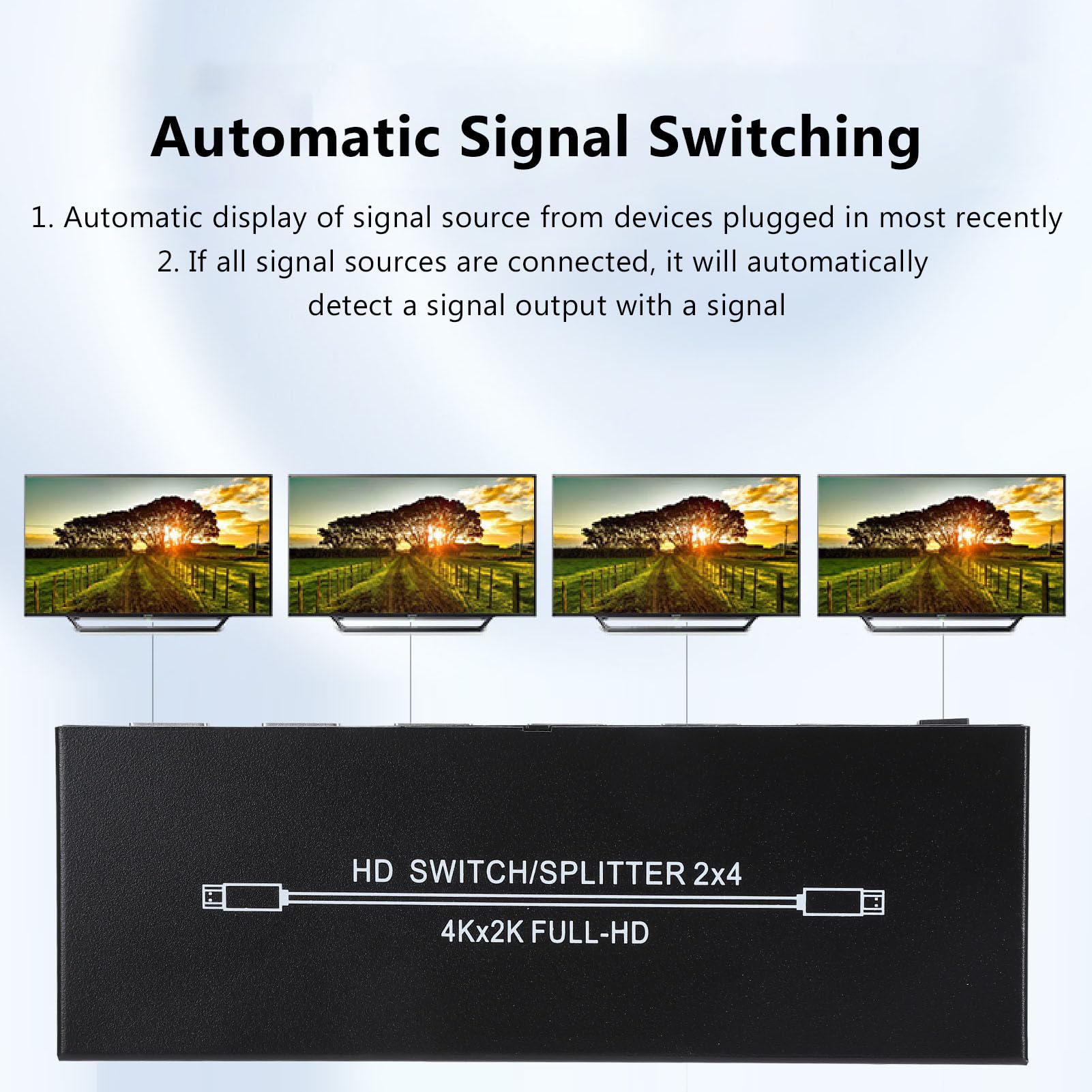 Splitter HDMI 2 in 4 Uscite, HDMI 4K con Telecomando per Collegare Desktop, Laptop, Console di Gioco a Monitor, TV, Proiettori (Spina europea)