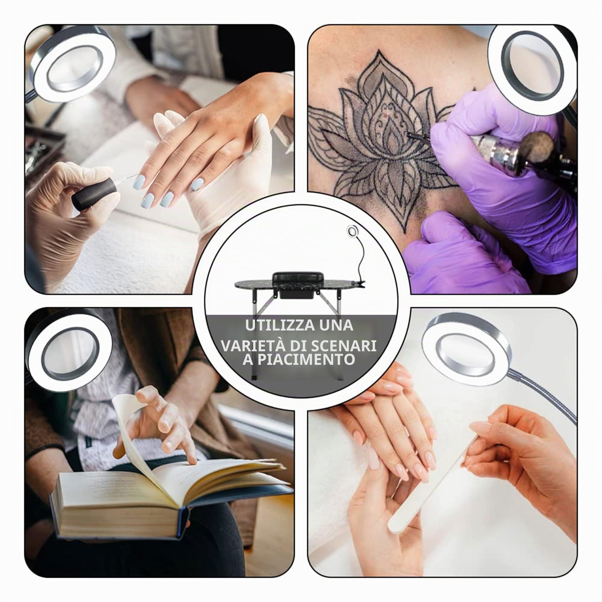LEIBOU 36 ''L Pieghevole Manicure Tavolo Nail Technician Desk Workstation Manicure Tavolo con Ingranditore USB LED, Ruote di rotolamento, Cassetto, Spugna, Borsa di trasporto gratuita