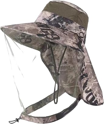 Mosquito Head Net Hat with Hidden Breathable Mesh Outdoor Sun Fishing Hat with Wide Brim Cap for Outdoor Fishing Gardening