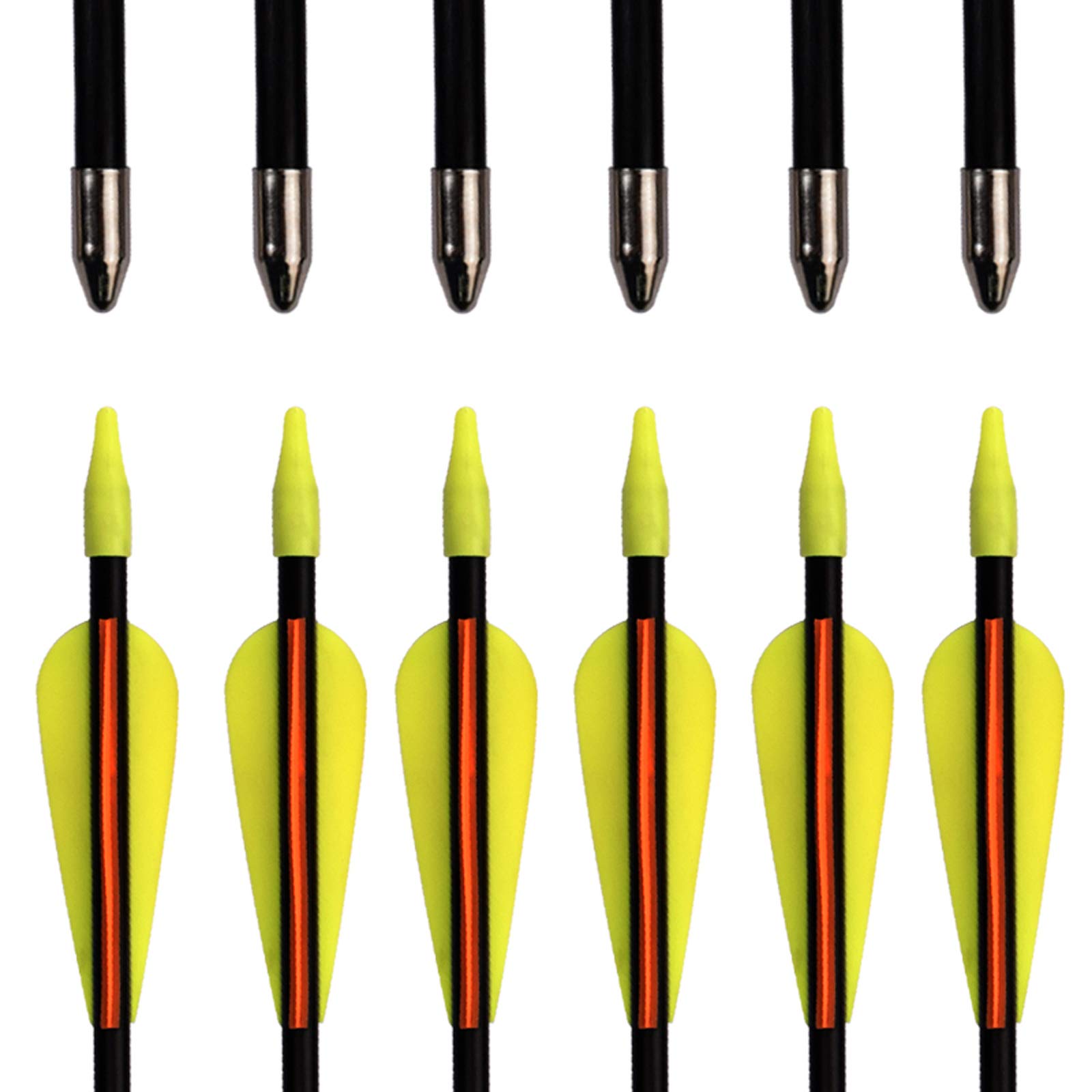 12er Fiberglaspfeil für Bogenschießen, 26 28 30 32 Zoll Bogenpfeile Pfeile Fiberglaspfeil für Sportbogen, Recurvebogen, Langbogen