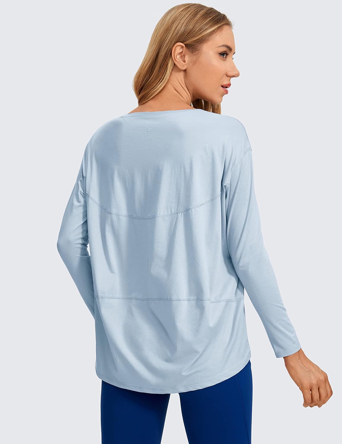 CRZ YOGA Pima Cotton Boat Neck Long Sleeve Shirts for Women - Workout Athletic Yoga Casual Tops Loose Fit Fall T-Shirts