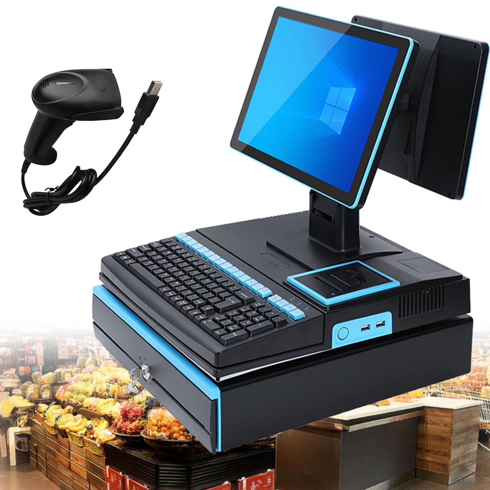 PtaTritious Smart Cash Register POS System, 15.6 inch Touch Screen, Cash Register, Keyboard, Built-in 58mm Printer, POS Computer, Windows 10, for Retail and Restaurant H-4+64GB