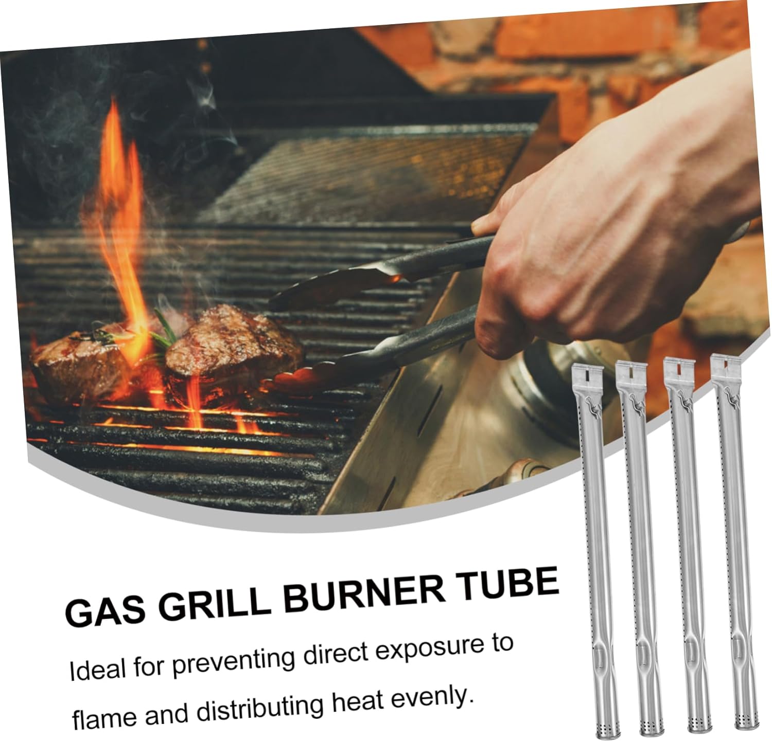 HANABASS 4pcs Stainless Steel Grill Burner Tube Replacement Parts for Gas Grills BBQ Supplies