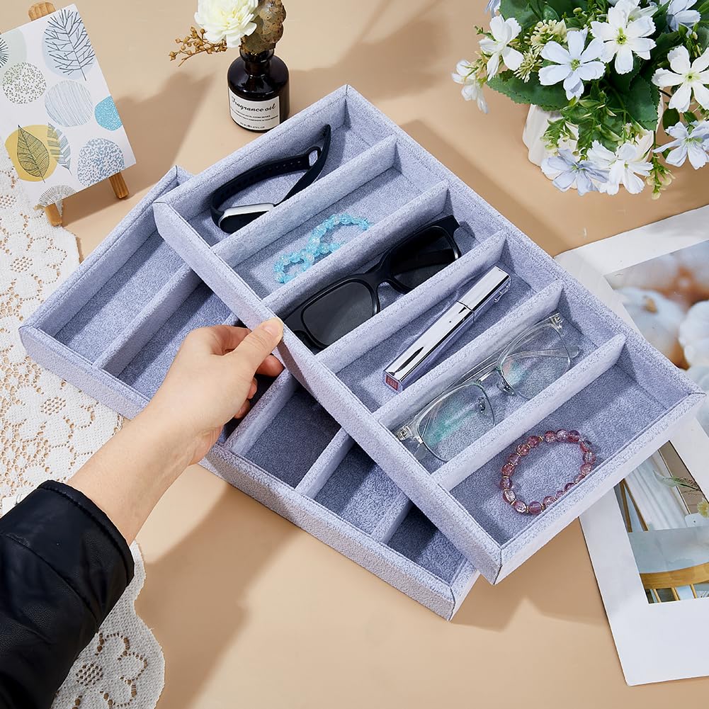 DICOSMETIC 4 pezzi, 6 scomparti, organizer per occhiali da sole, vassoio in velluto antigraffio, display grigio chiaro, cassetto per occhiali, porta occhiali, organizer per gioielli, orologi