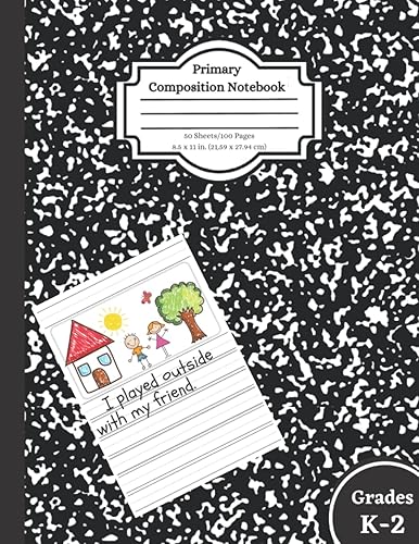 Primary Composition Notebook With Picture Box: Wide Ruled With Dotted Midline | Primary Story Journal with picture space| Grades K-2 School Exercise Book
