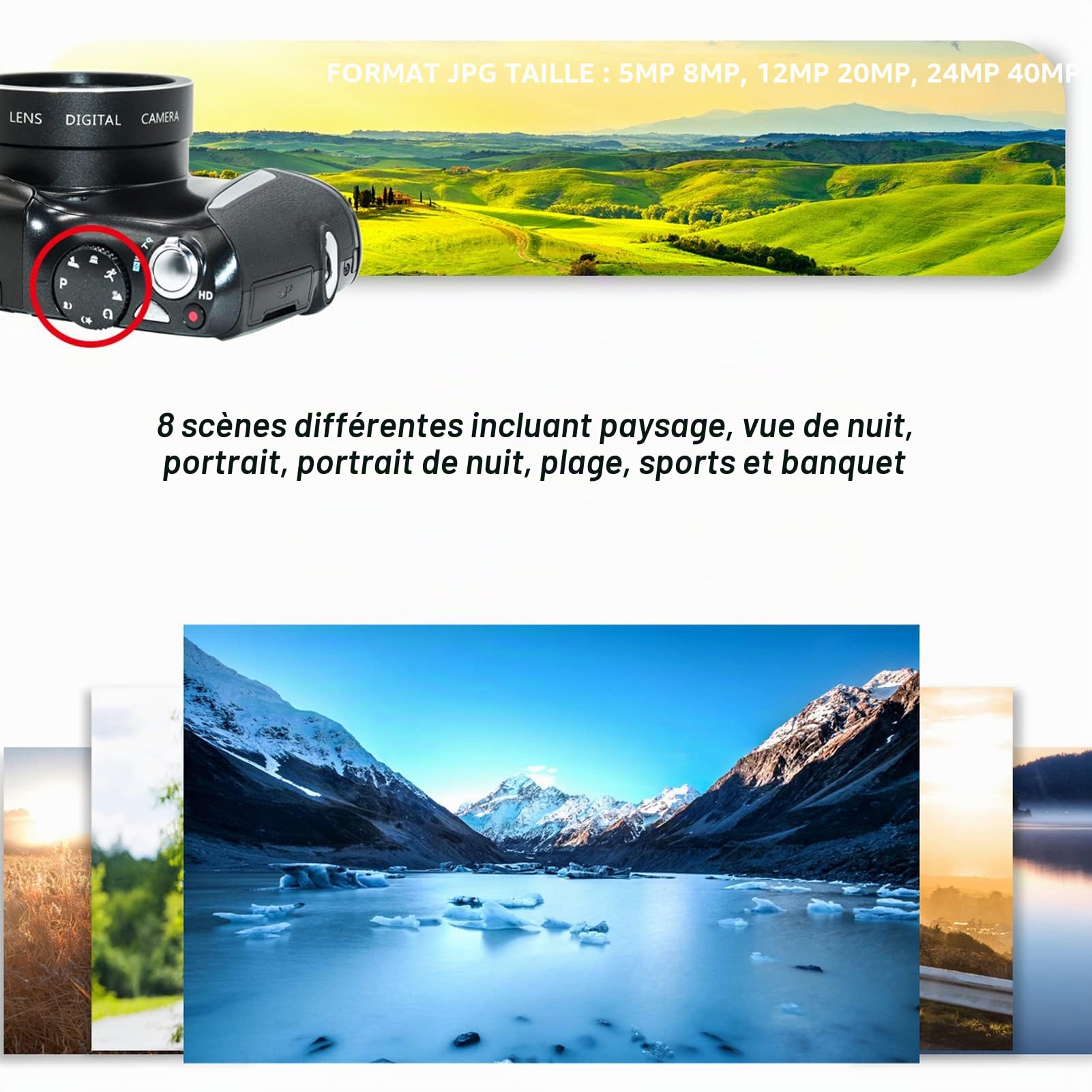 Appareil Photo Numérique 4K, Caméra Vidéo Ultra HD 48MP, Zoom Numérique 16X, écran LCD IPS 3,2 Pouces, Caméscope Vlogging avec Port Micro Externe 3,5 Mm, Port à Vis 1/4 Pouce, Port Fileté 52 Mm