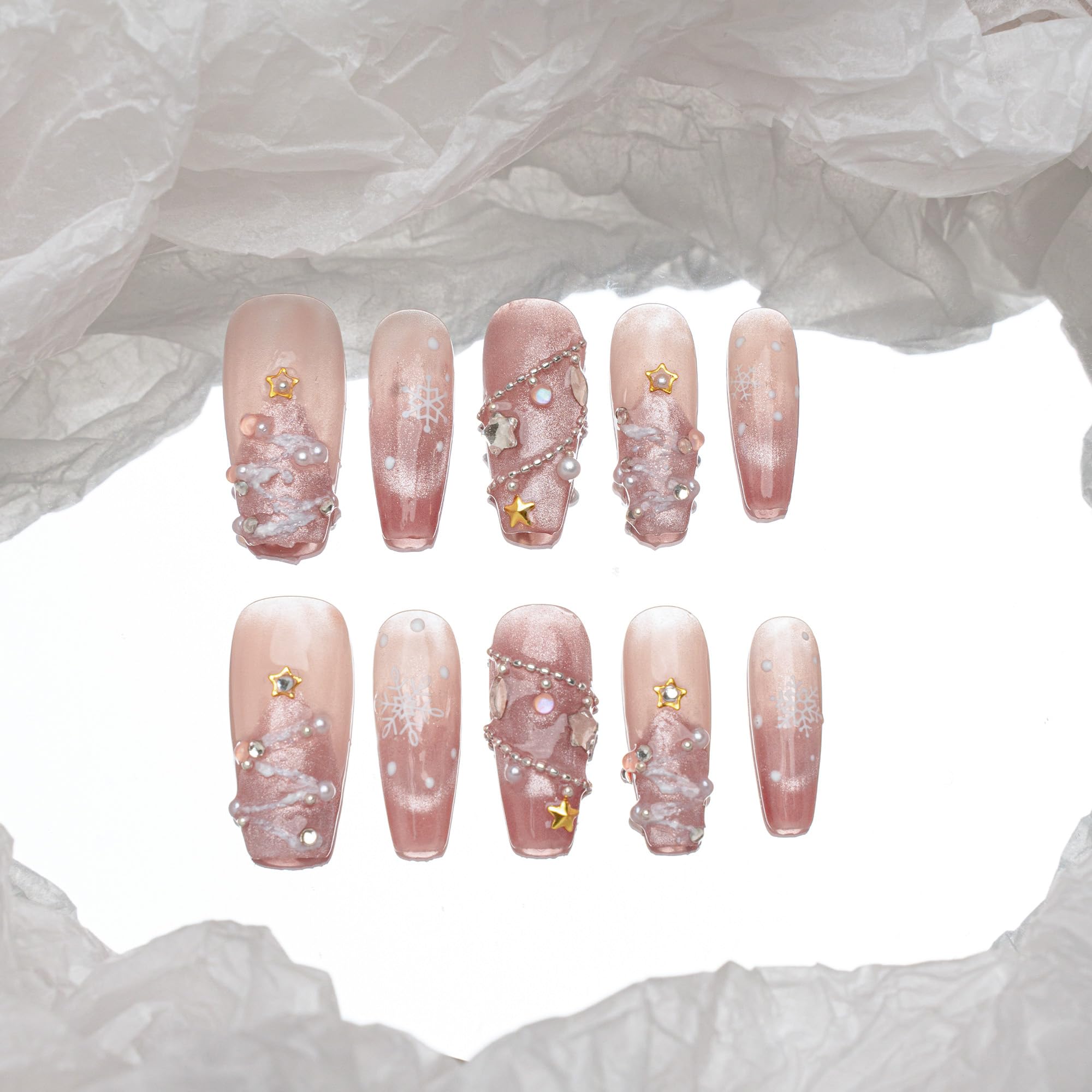 Sun&Beam Nails Handmade Press-on Long Coffin Ballerina Red White Black Silver Glam Halloween Ombre Design Fashion False Nail Tips 10 Pcs Set (#189 M) — view 54