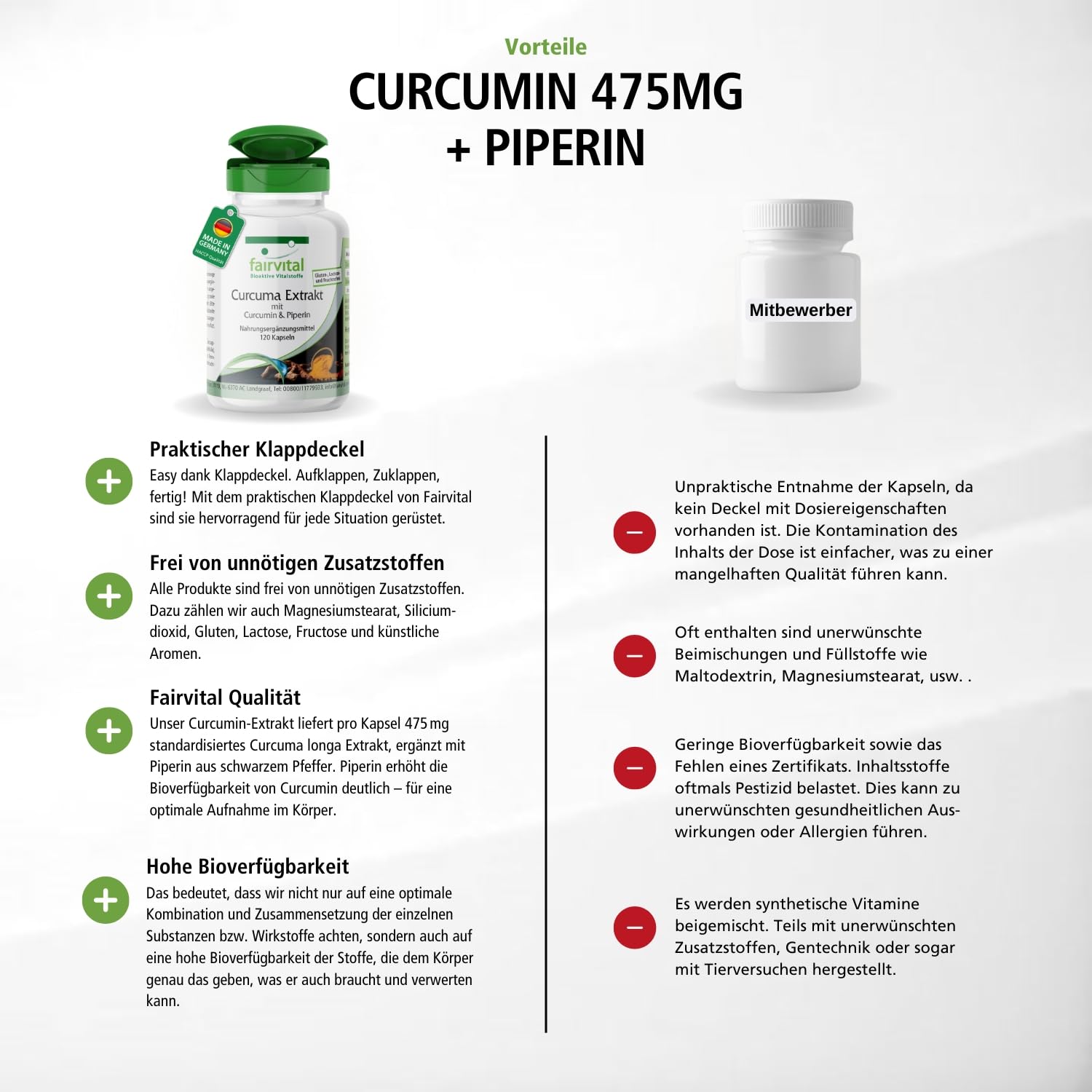 fairvital Kurkuma Kapseln, 500mg Curcuma Extrakt pro Kapsel, 120 Kapseln, HOCHDOSIERT, Curcumin 95% mit Bioperin (Piperin)