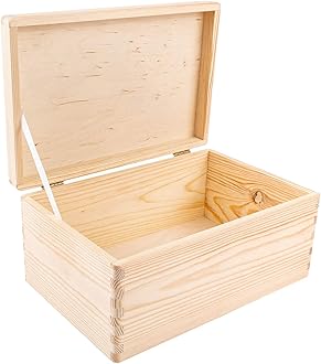 Creative Deco Large Wooden Storage Box with Hinged Lid | 11.8 x 7.87 x 5.51 inches (+-0.5) | Plain Unpainted Gift Box for Tool Toy Shoes Crafts Clothes Jewelry | Rough & UNSANDED Wood Keepsake Chest