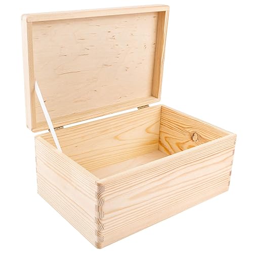 Creative Deco Large Wooden Storage Box with Hinged Lid |