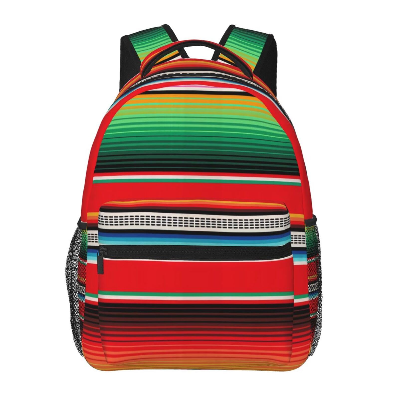 SEOCKA Serape Rainbow Stripes Mexican Pattern Casual Backpack Travel Pack Bag Laptop Backpacks With Side Pockets Front Zipper Pockets Bookpack Daypack