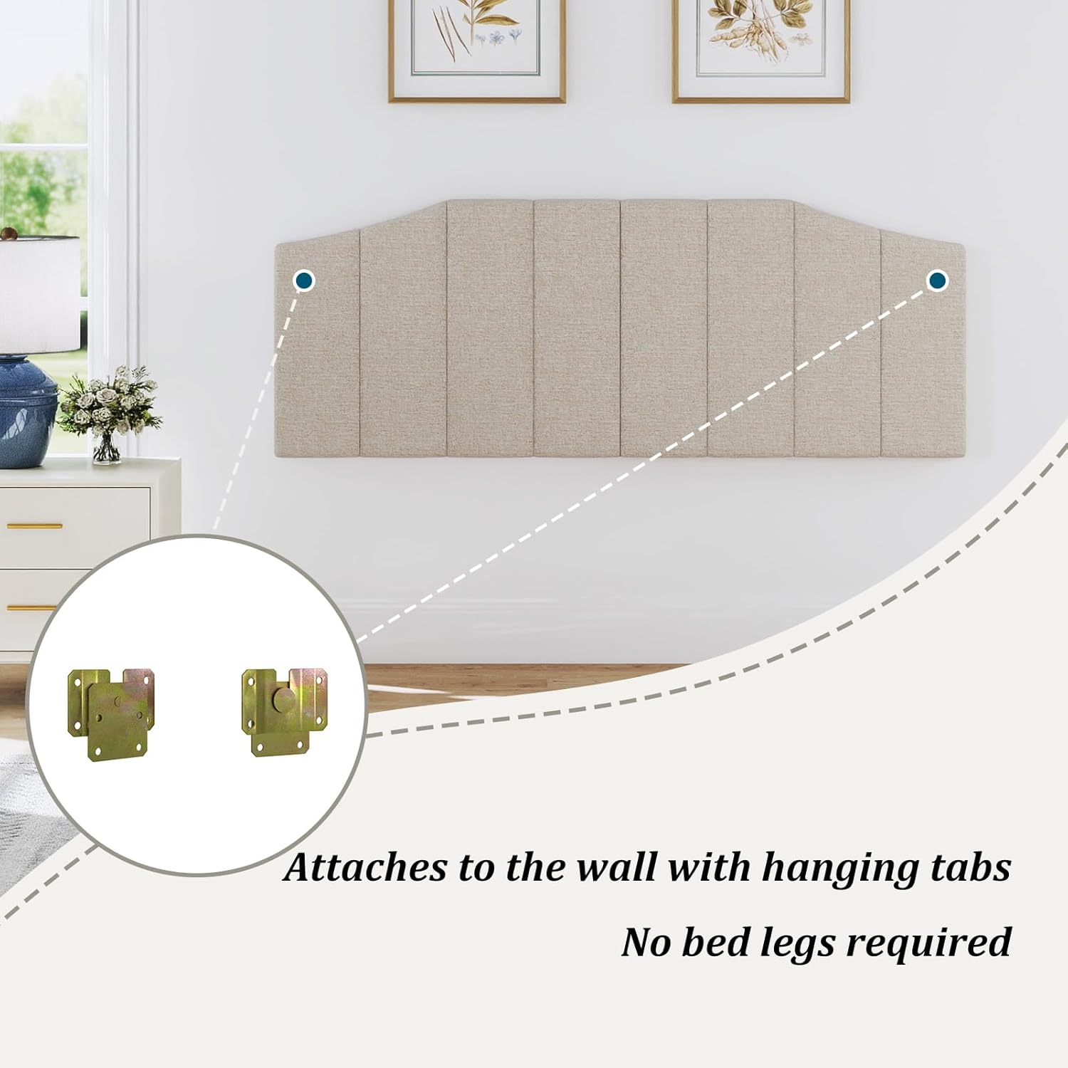 Furpopup Linen Queen Size Headboard, Upholstered Headboard Queen/Full Size Wall Mount and Bed Frame Mount, Featuring High-Density Sponge Padding Luxury Texture Easy Assembly Comfort Style-Beige