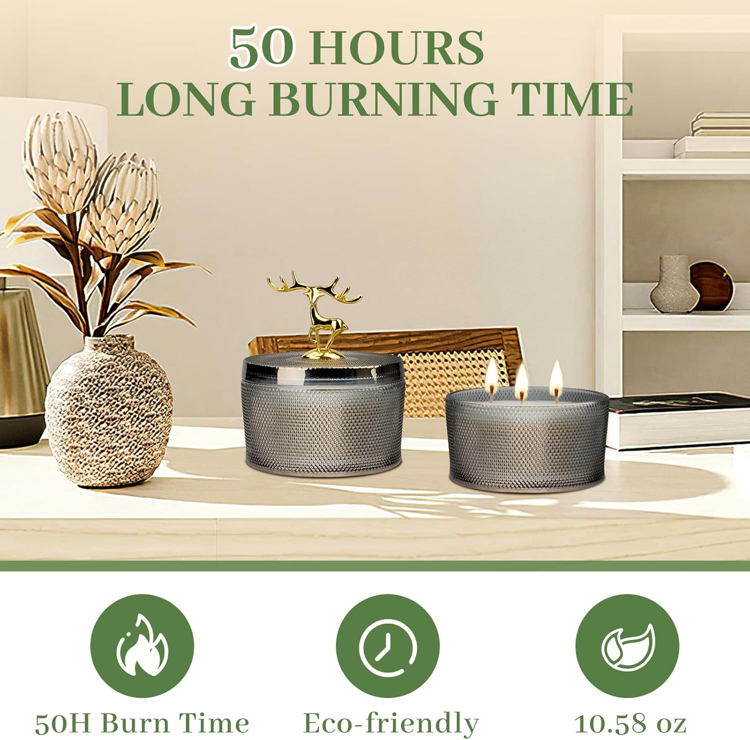 Sandalwood Scented Candle Gift for Women - 10.58 oz 3 Wicks Natural Soy Wax Large Candle, 50-Hour Burn Time Aromatherapy Candle for Home & Relaxation, Valentines Day Gifts for Women