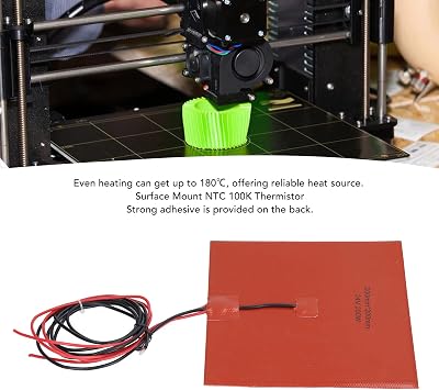 FLEXMAN 200W Silicone Heater Pad, 200X200mm 180C Silicone Heater Mat with NTC 100K Thermistor, Heated Bed with Back Adhesive for 3D Printer Hotbed (DC24V)