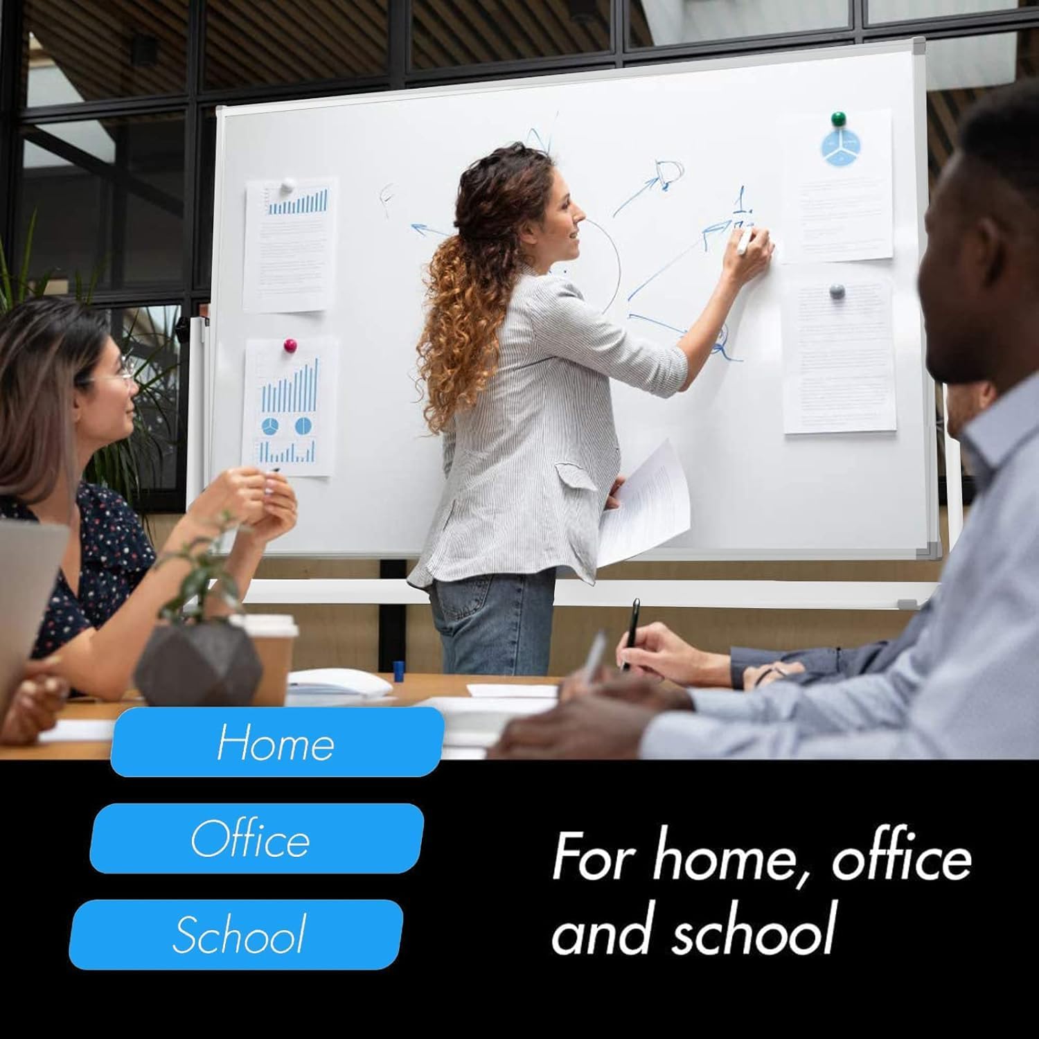 Rolling Whiteboard 60"x46" Magnetic Dry Erase Board with Stand, Double Sided Mobile Whiteboard on Wheels, Non-Foldable Large Portable White Board for Office, Classroom & Home
