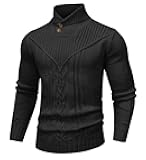 SAVKOOV Men's Shawl Collar Pullover Sweater Casual Button Cable Knit Sweaters