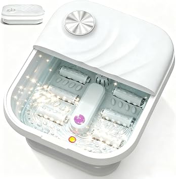 2025 New Collapsible Foot Spa with Heat, Foot Bath Massager with Bubble, Red Light, Temperature Control, 6 Shiatsu Massage Rollers, Pedicure Foot Spa for Feet Stress Relief