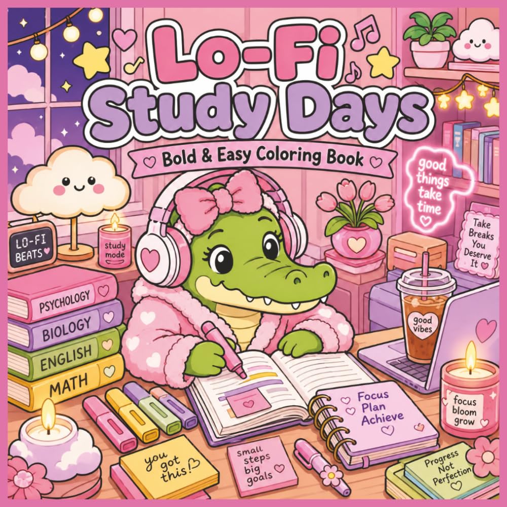 Lo-Fi Study Days: Bold & Easy Coloring Book