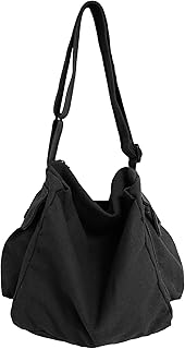 Canvas Tote Bag Hobo Crossbody Handbag Big Capacity Messenger Bag with Multiple Pockets Casual Shoulder Bag for Women Men (B-Black)