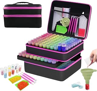 Diamond Painting Accesorios,Diamond Painting Kit,240 Botellas Pequeñas,Con Caja,Embudo y Pegatinas y Otros Accesorios,Para Pintura De Diamantes,Almacenamiento,Etc.(Color: Rosa)