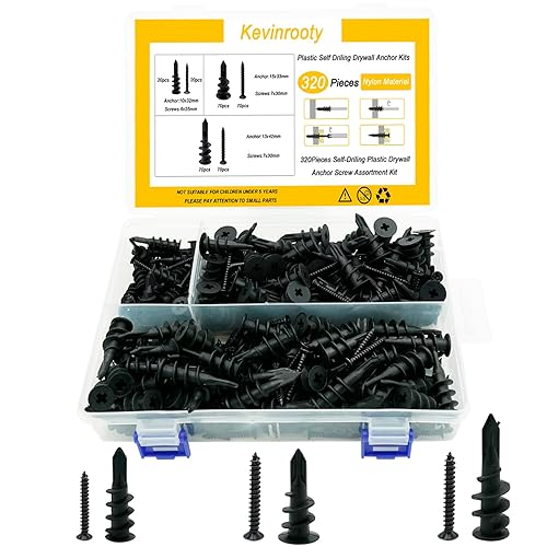 Kevinrooty Anclajes de plástico autoperforantes para paneles de yeso de 3 tamaños con kit de tornillos de cabeza plana Philips 320 unidades anclajes