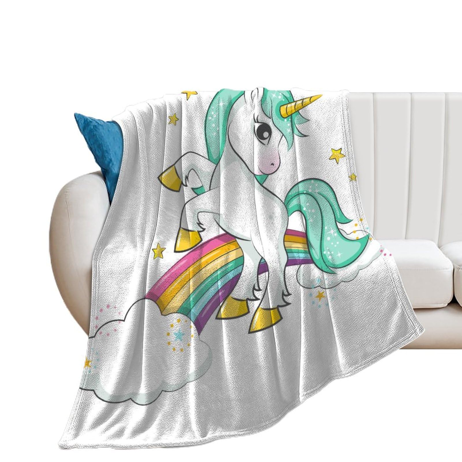 Couverture polaire licorne bleue pour ne plus avoir froid en hiver sur le canapé 130x150cm