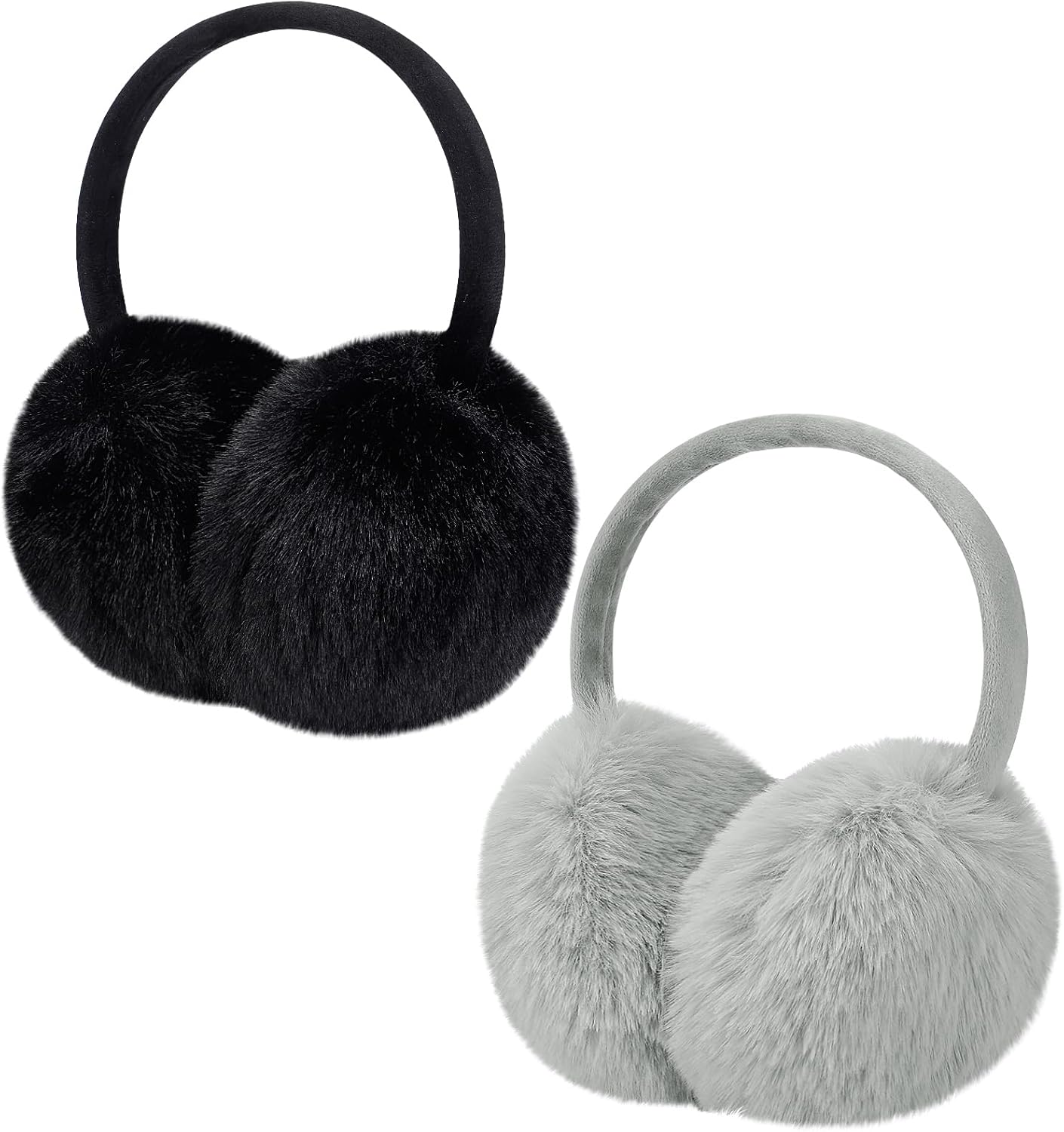 MADHOLLY 2 Pack Adjustable Ear Muffs for Winter Women - Soft Warm Fluffy Faux Fur Ear Warmers Earmuffs