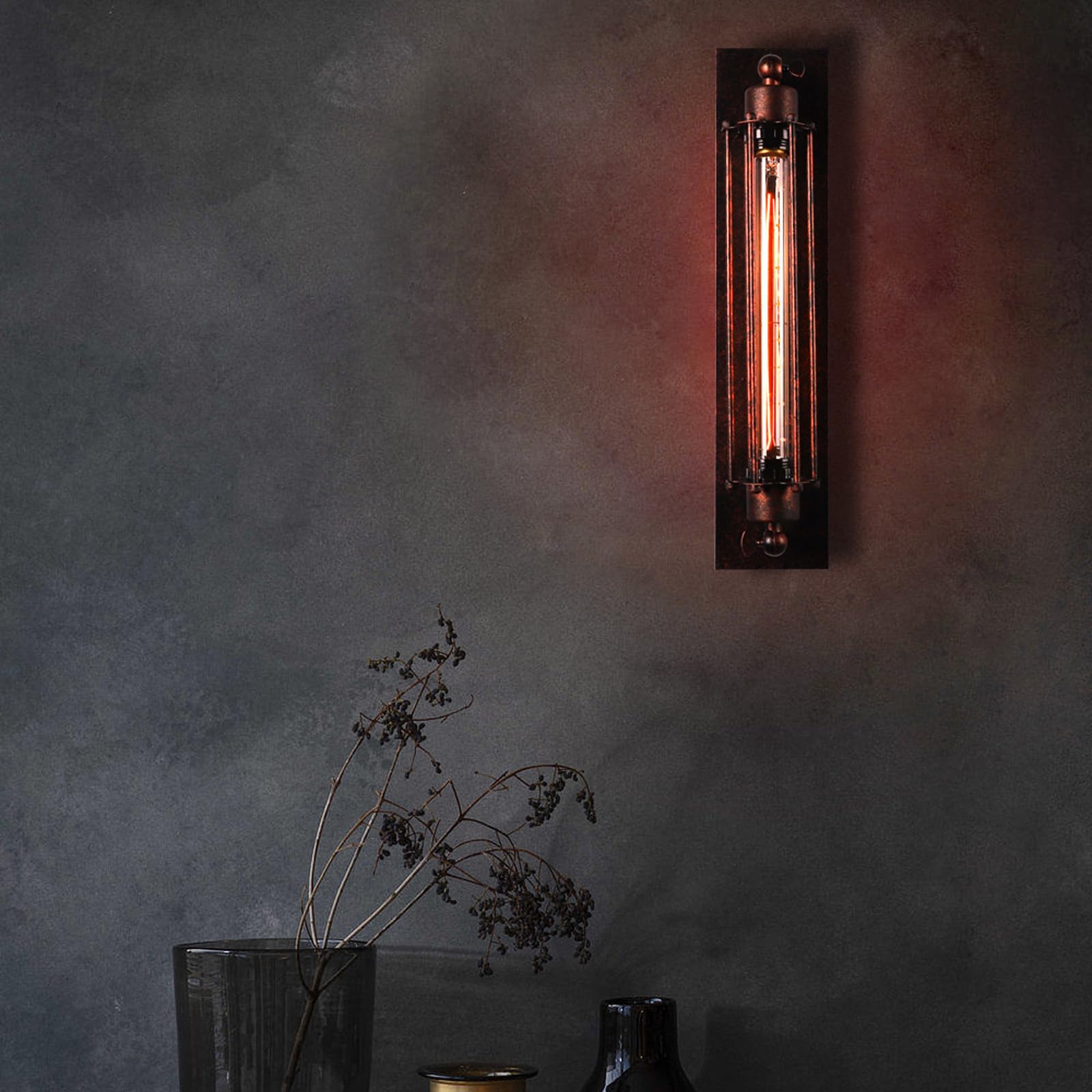 Wandlampe LED Vintage Industrial Design Wandleuchte Innen Wandbeleuchtung Querflöte Dekorativ Wandleuchten Drahtkäfig für Schlafzimmer Wohnzimmer Esszimmer (Schwarz Silber,Warmes Licht)