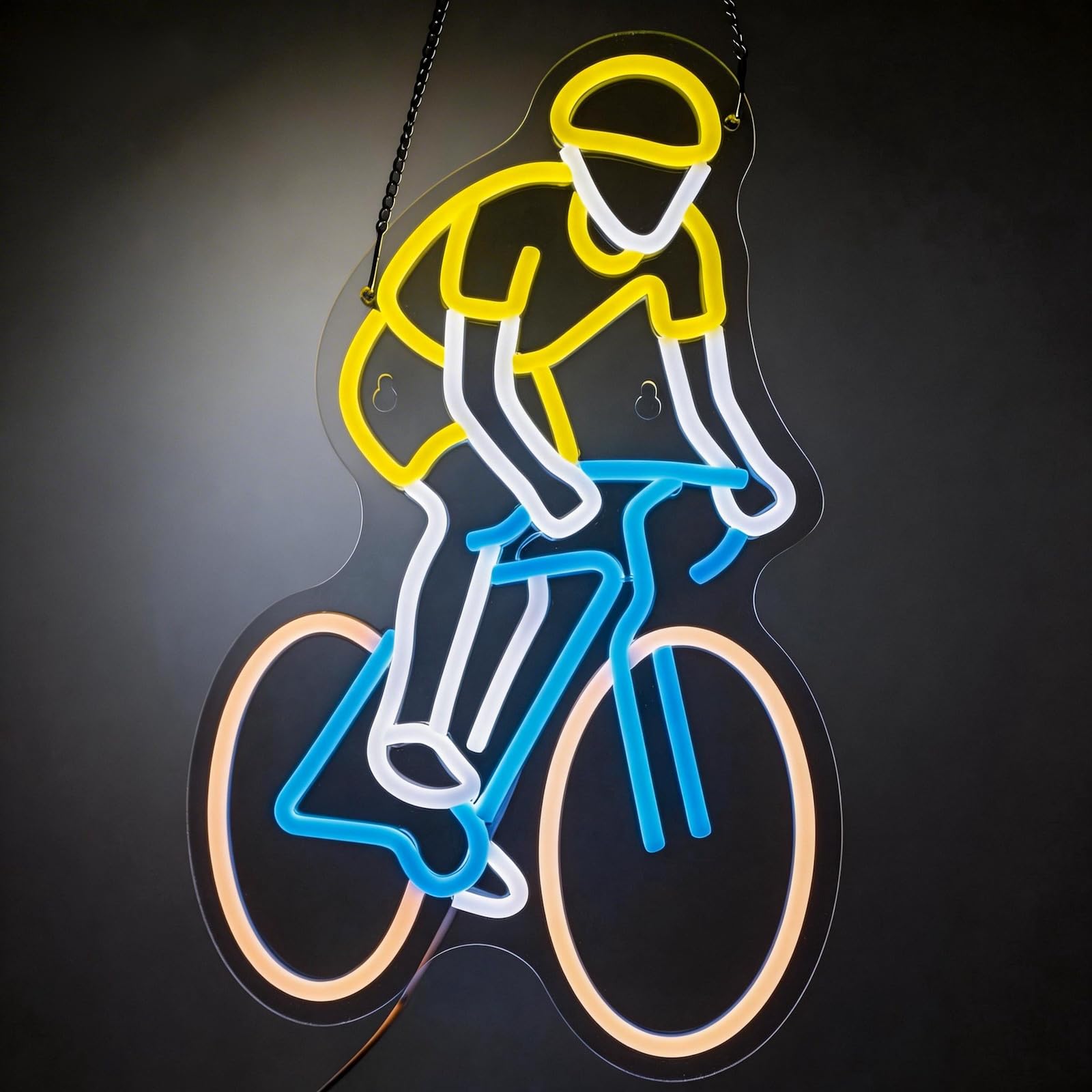 Bicycle Neon Light Sign for Wall Decor – Dimmable Cyclist LED Sign for Bedroom, Man Cave, Game Room, Bicycle Shop, Home Gym – Gifts for Bike Lovers, Men, Boys & Housewarming – 16.2x10.3" (Yellow)