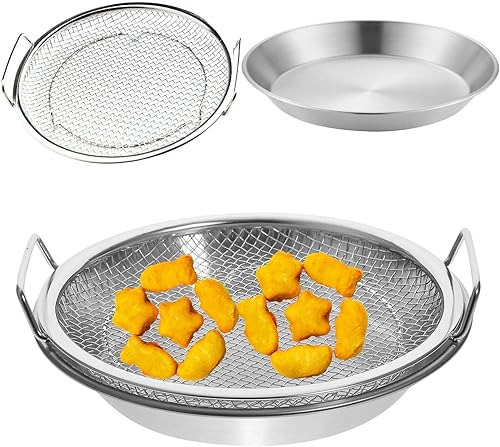 Bandeja de filtro de aceite de acero inoxidable con cesta de malla y colador para cocinar, accesorios para freidora de aire para escurrir alimentos