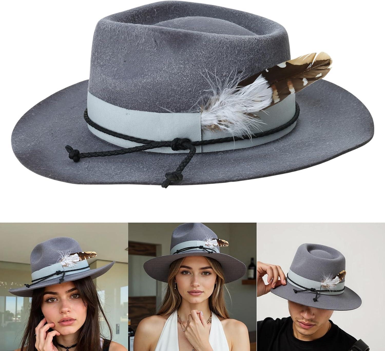 Distress Fedoras Hat for Male Women Party with Belt Roleplay Costume Cowboy Hats HippiesHat Stage Costume