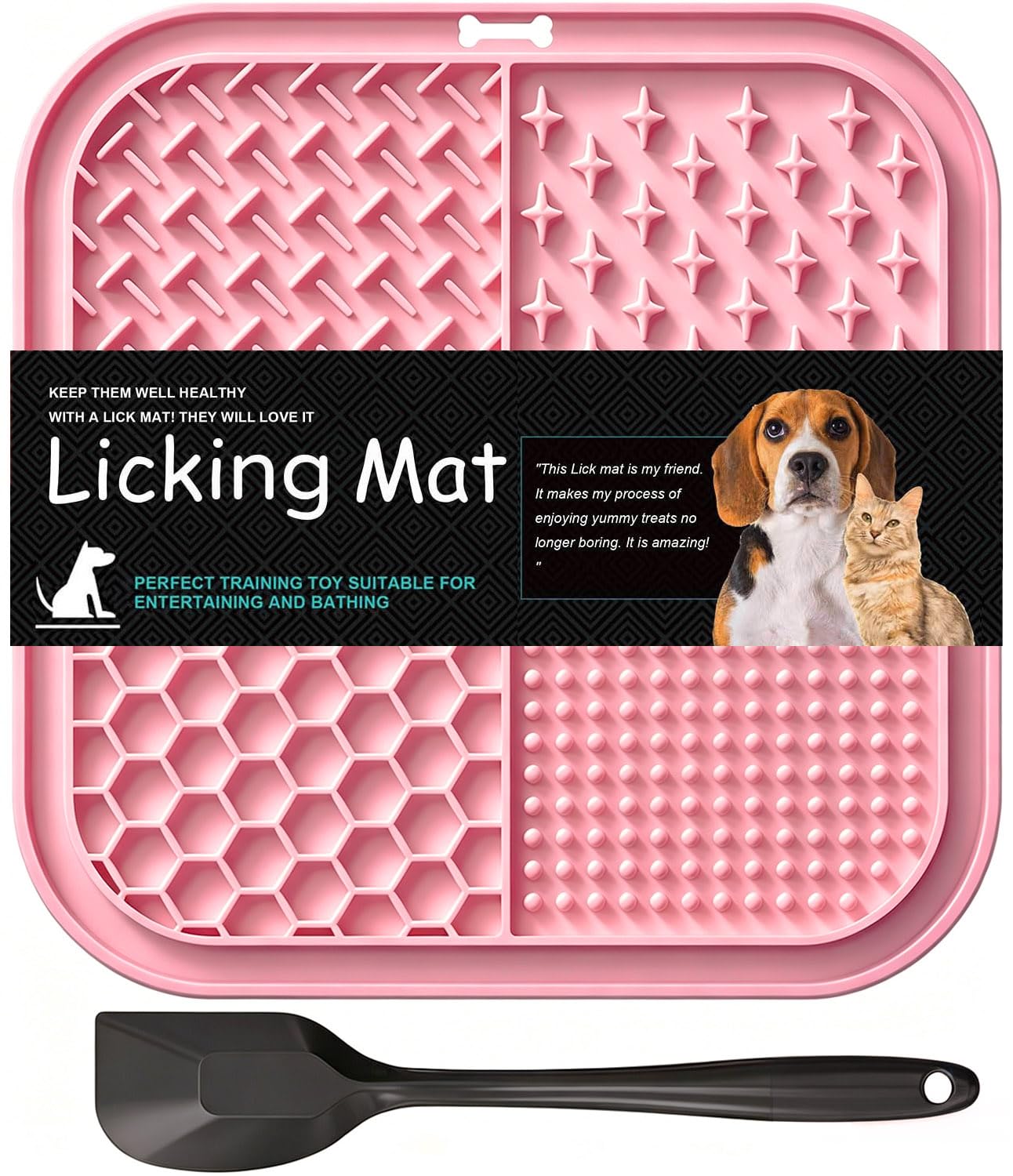 Azxb Licking Mat for Dogs & Cats with Suction Cups, 1 Pack Square Silicone Dog Slow Feeder Lick Pat for Anxiety Relief, Dog Toys to Keep Them Busy, Pets Bathing Training Grooming Mat 20 * 20cm