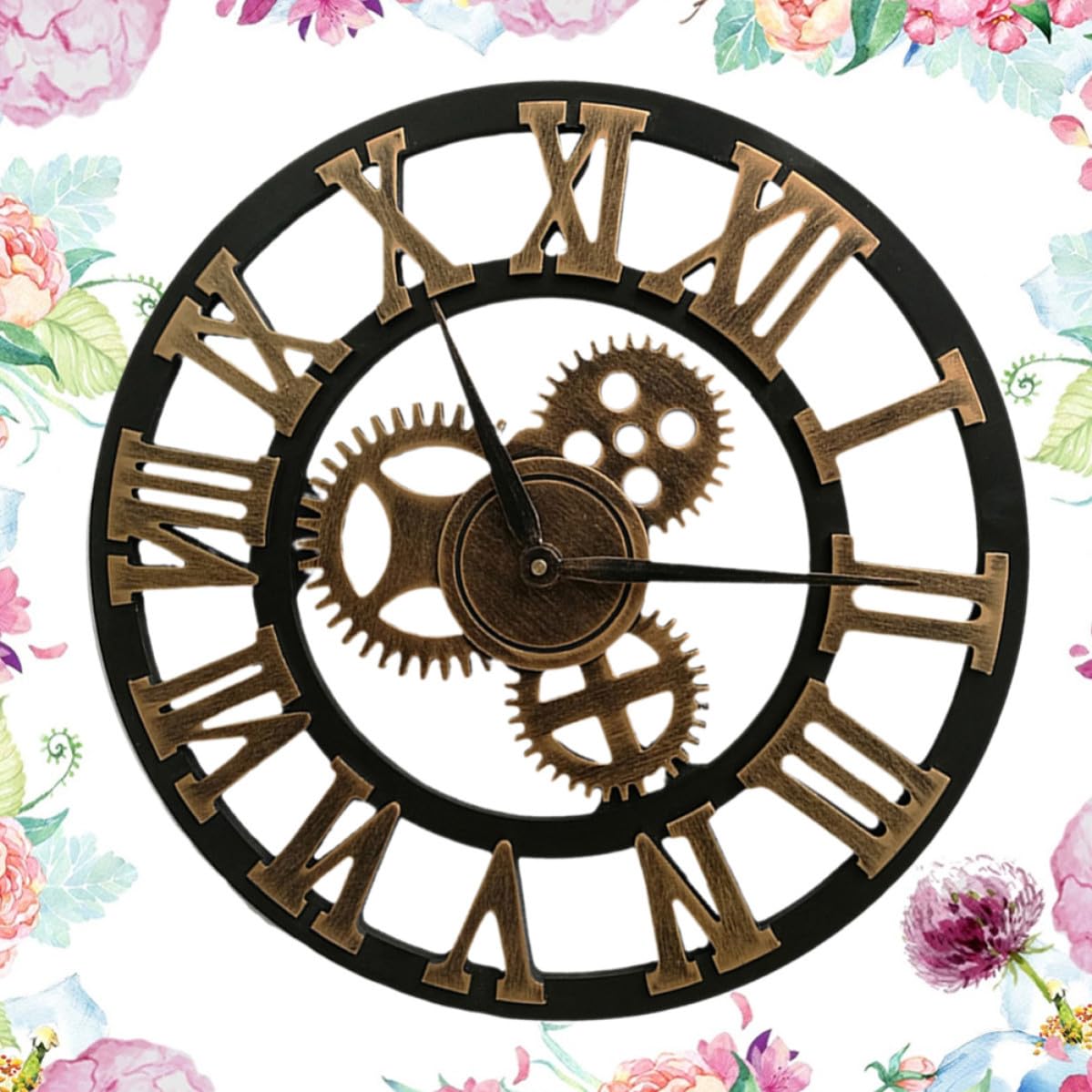 Reloj de Pared Creativo Industrial Mecanismo de Engranajes, Color Dorado, Material Metal y Madera, sin Ruido para Oficina y Sala Moderna