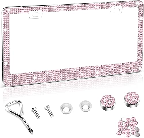 Vista 36 de Amiss Marco de matrícula brillante para mujer, 2 unidades de diamantes de imitación hechos a mano de cristal de acero inoxidable de alta calidad