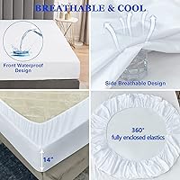 Vista 3 de Funda protectora de colchón impermeable protector de colchón de tamaño Queen, impermeable, lavable, color blanco, suave, de alta calidad, bolsillo