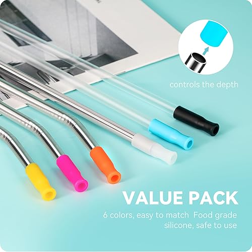 Miniatura 3 de Prurex Puntas de silicona para pajitas de metal, cubiertas de punta de paja para popotes de acero inoxidable doblados de 13 pulgadas (0.315 in),